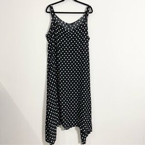 Ulla Popken Black White Polka Dot Sleeveless Handkerchief Midi Dress